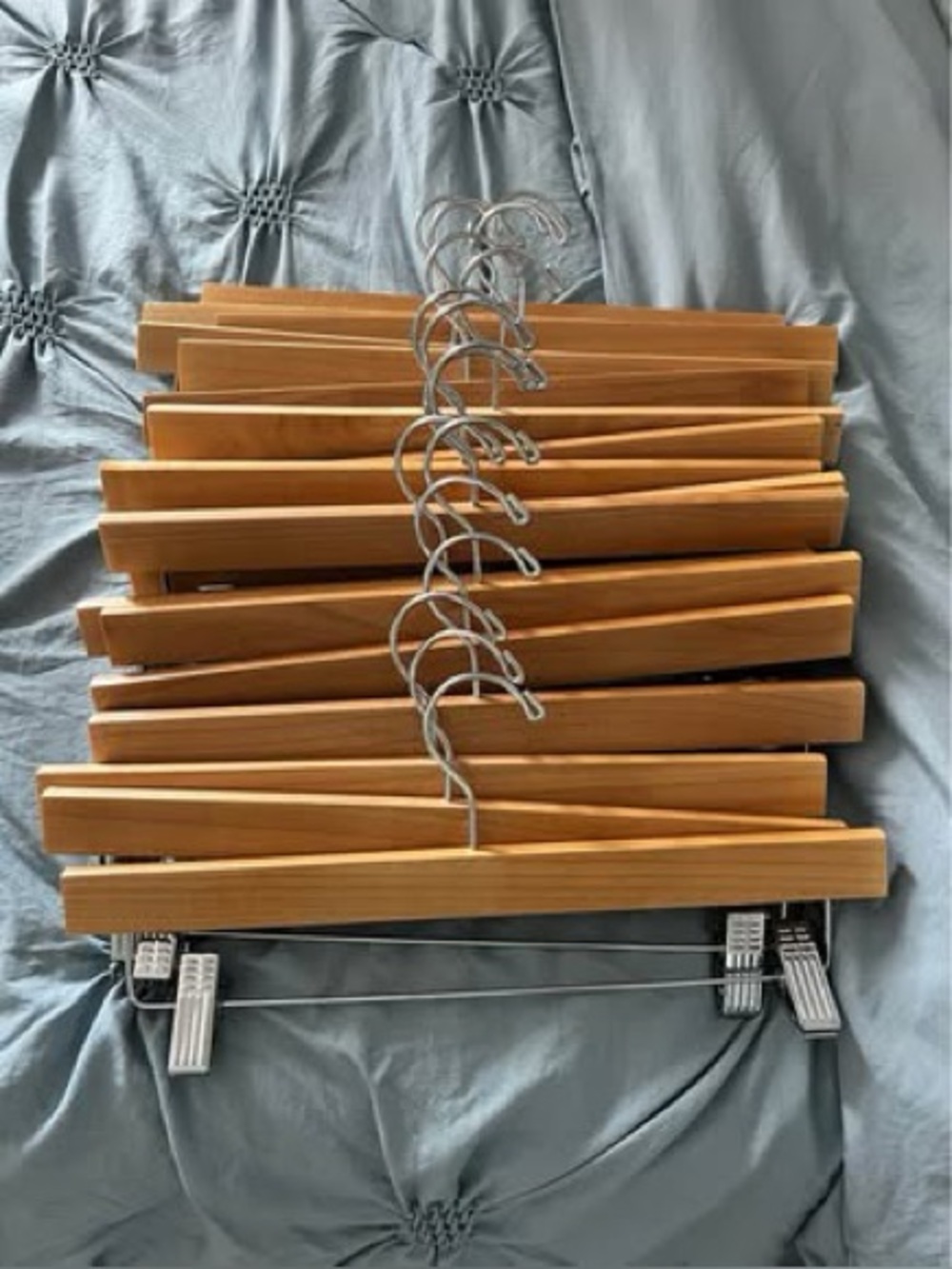 Wooden Pants Hangers with Metal Clips - Natural Wood